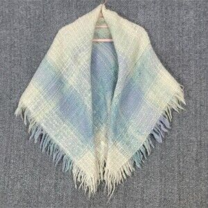 Avoca Handweavers Scarf Wrap Blue Plaid Wool Fringed Lap Blanket Ireland 45x42